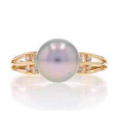 Yellow Gold Cultured Tahitian Pearl & Diamond Ring - 14k .10ctw