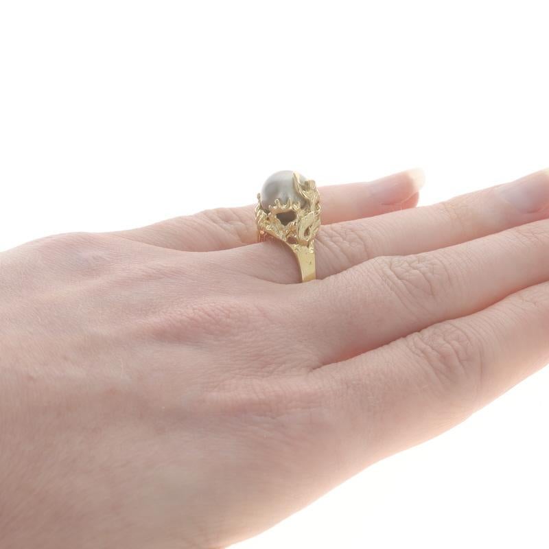 Women's Yellow Gold Cultured Tahitian Pearl Solitaire Ring - 18k Mermaid & Seashells For Sale