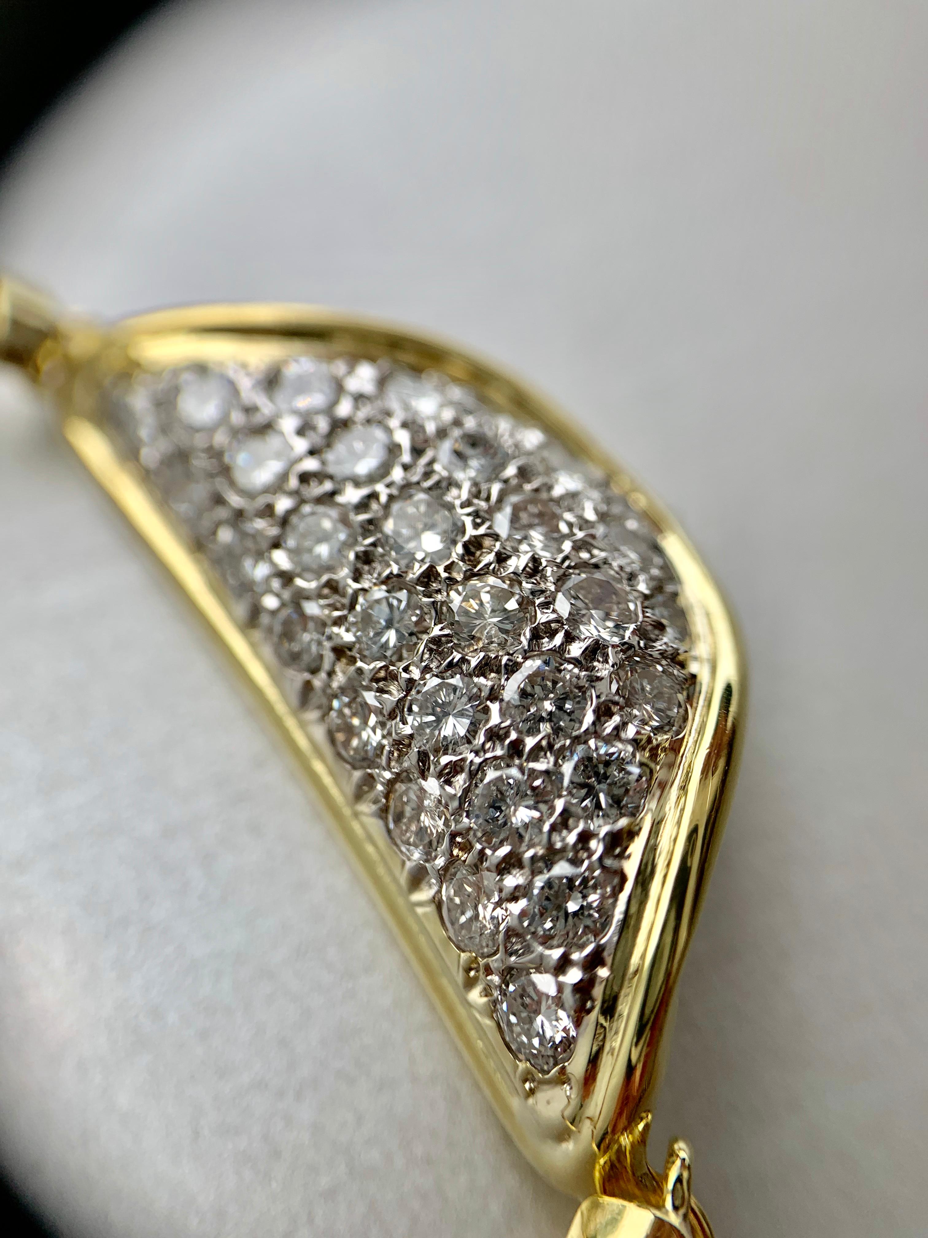 Yellow Gold Curved Diamond Plate Necklace For Sale 5