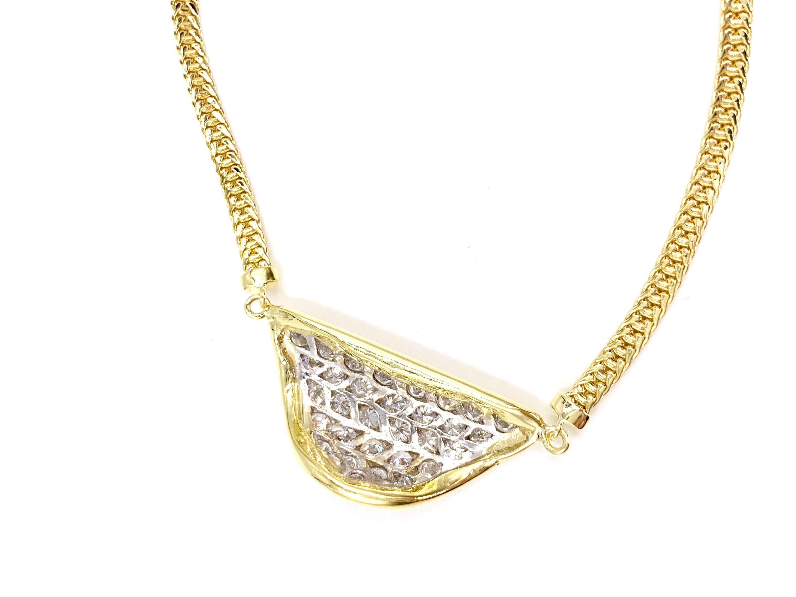 Women's Yellow Gold Curved Diamond Plate Necklace For Sale