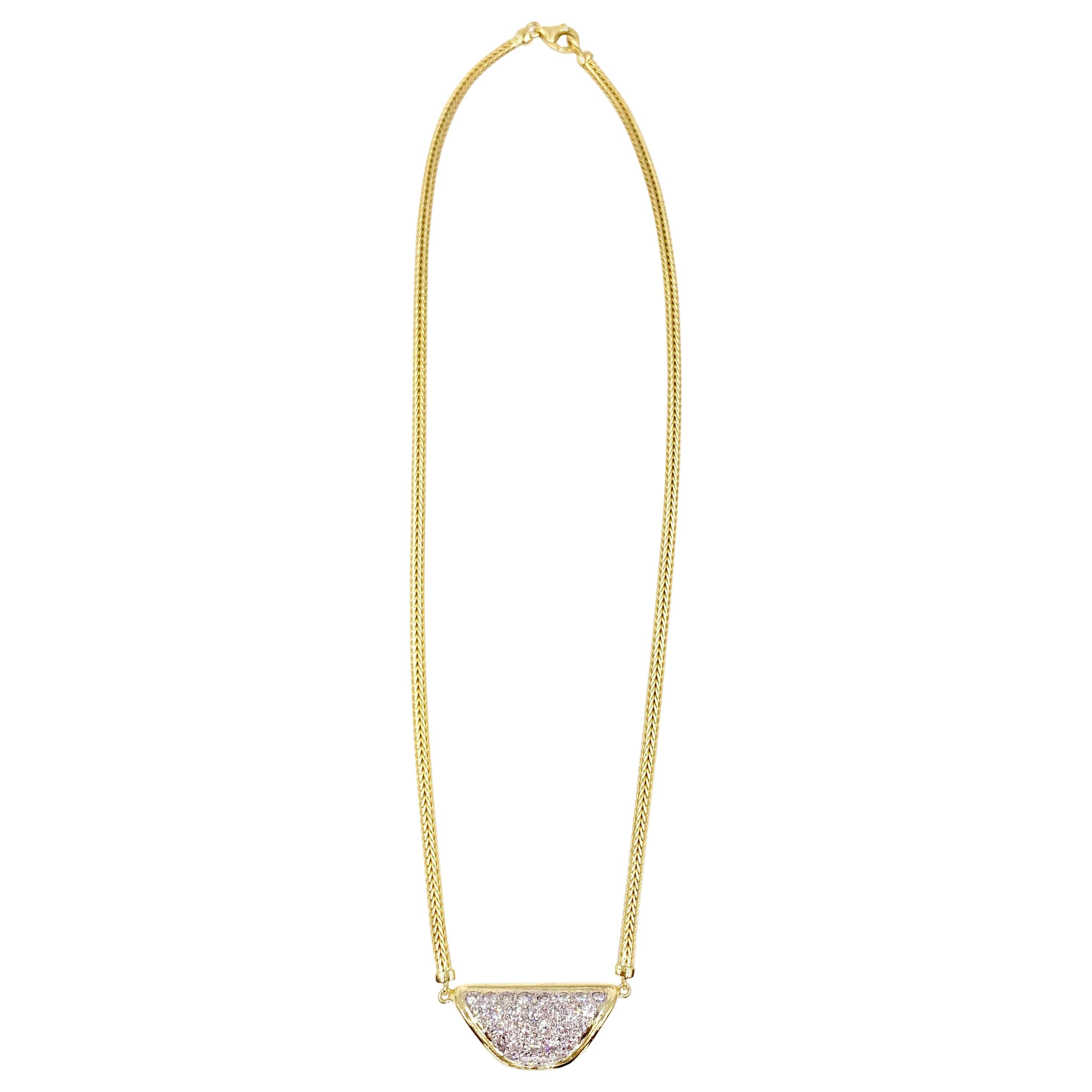 Yellow Gold Curved Diamond Plate Necklace For Sale