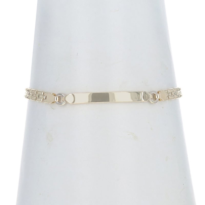 Yellow Gold Curved Identification Bar Bracelet 7" - 14k Engravable ID