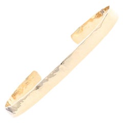Yellow Gold Custom Hammered Cuff Bracelet, 14 Karat Women's