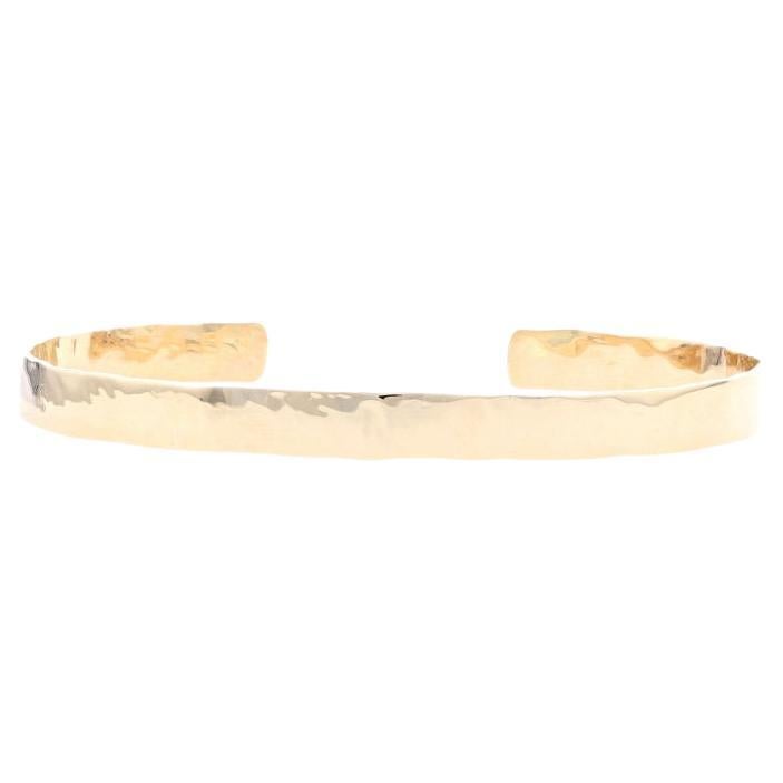 Yellow Gold Custom Hammered Cuff Bracelet 7" - 14k For Sale