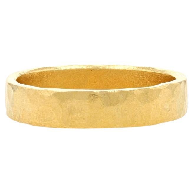 Yellow Gold Custom Hammered Wedding Band - 24k Stackable Ring For Sale