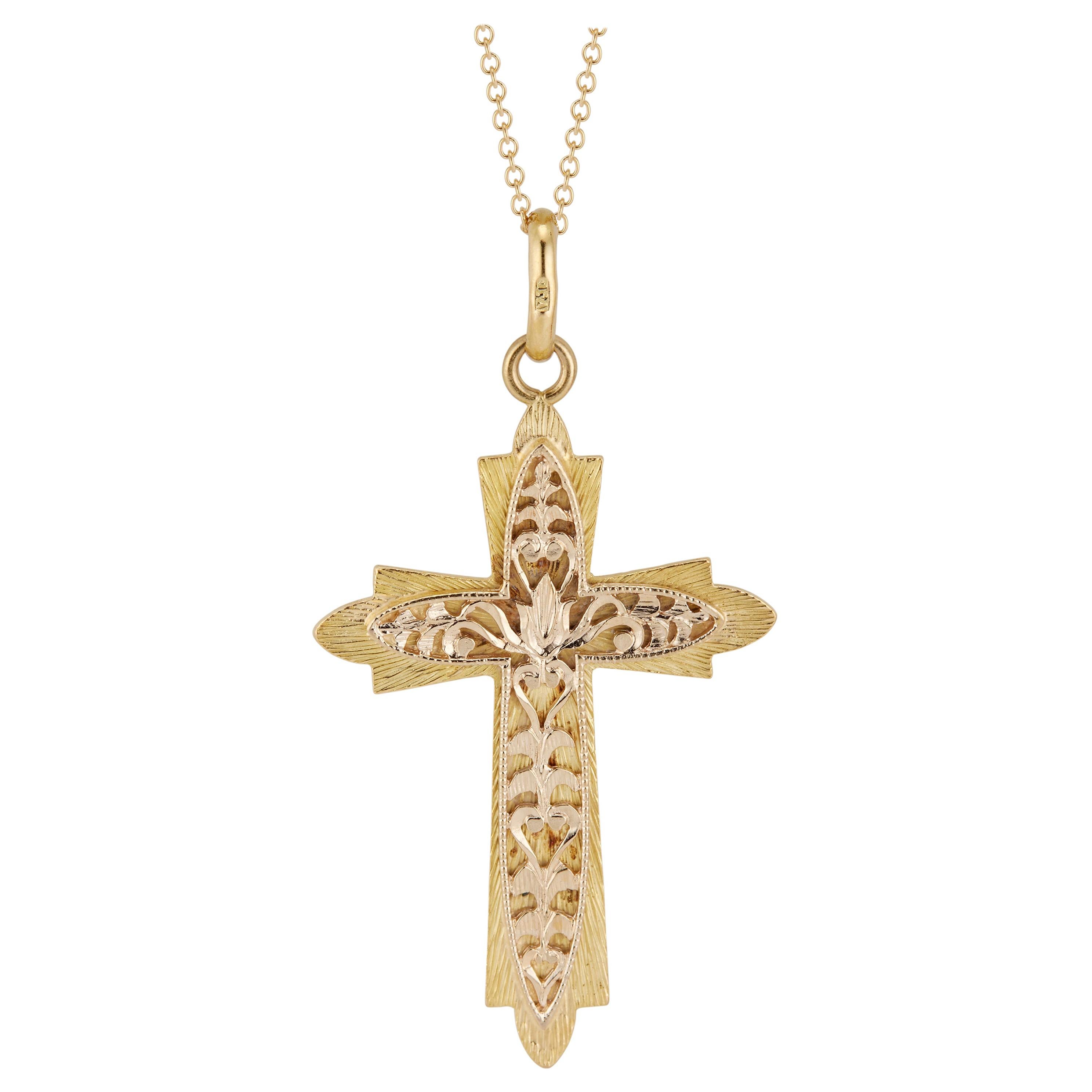 Yellow Gold Custom Made Cross Pendant Necklace For Sale