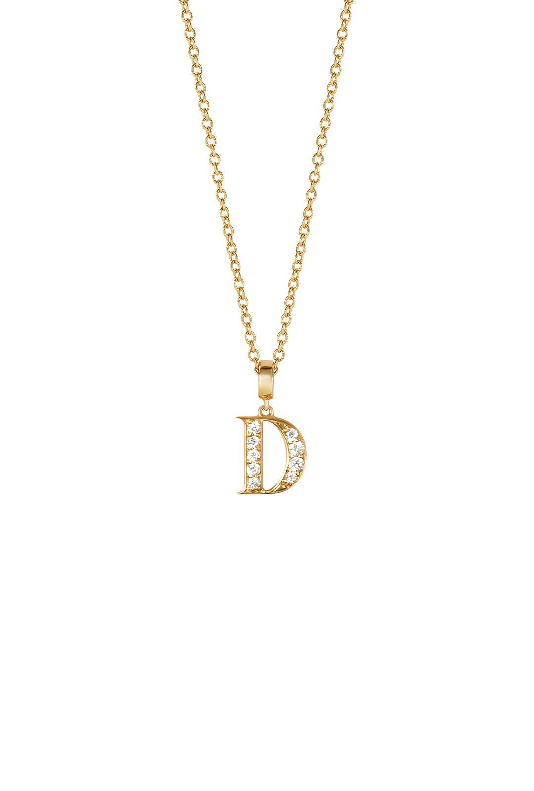 Contemporary Yellow Gold D Letter Pendant with White Diamonds For Sale