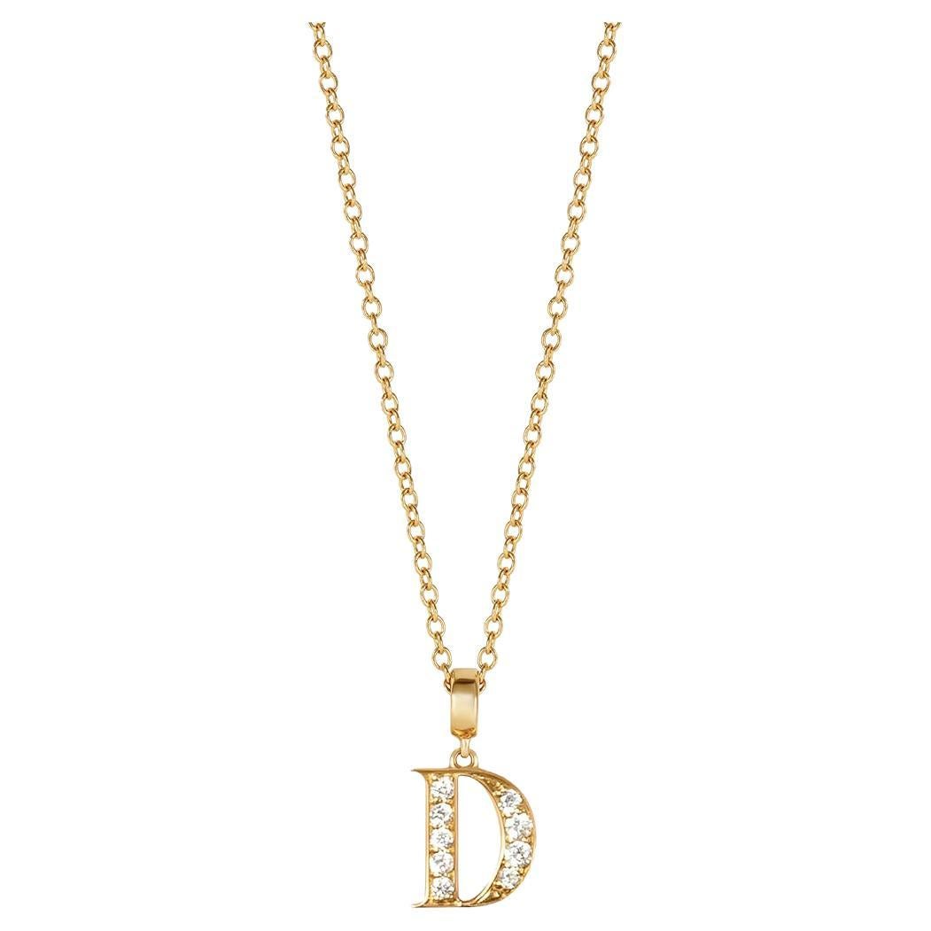 Yellow Gold D Letter Pendant with White Diamonds
