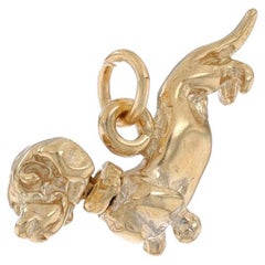 Antique Yellow Gold Dachshund Dog Charm - 14k Pet Canine Head Moves
