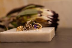 Yellow Gold Daffodil Floral Ring with Amethyst and Diamond