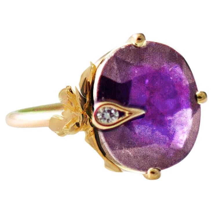 Bague jonquille en or jaune avec améthyste et diamant