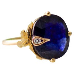 Yellow Gold Daffodil Floral Ring with Natural Sapphire and Diamond