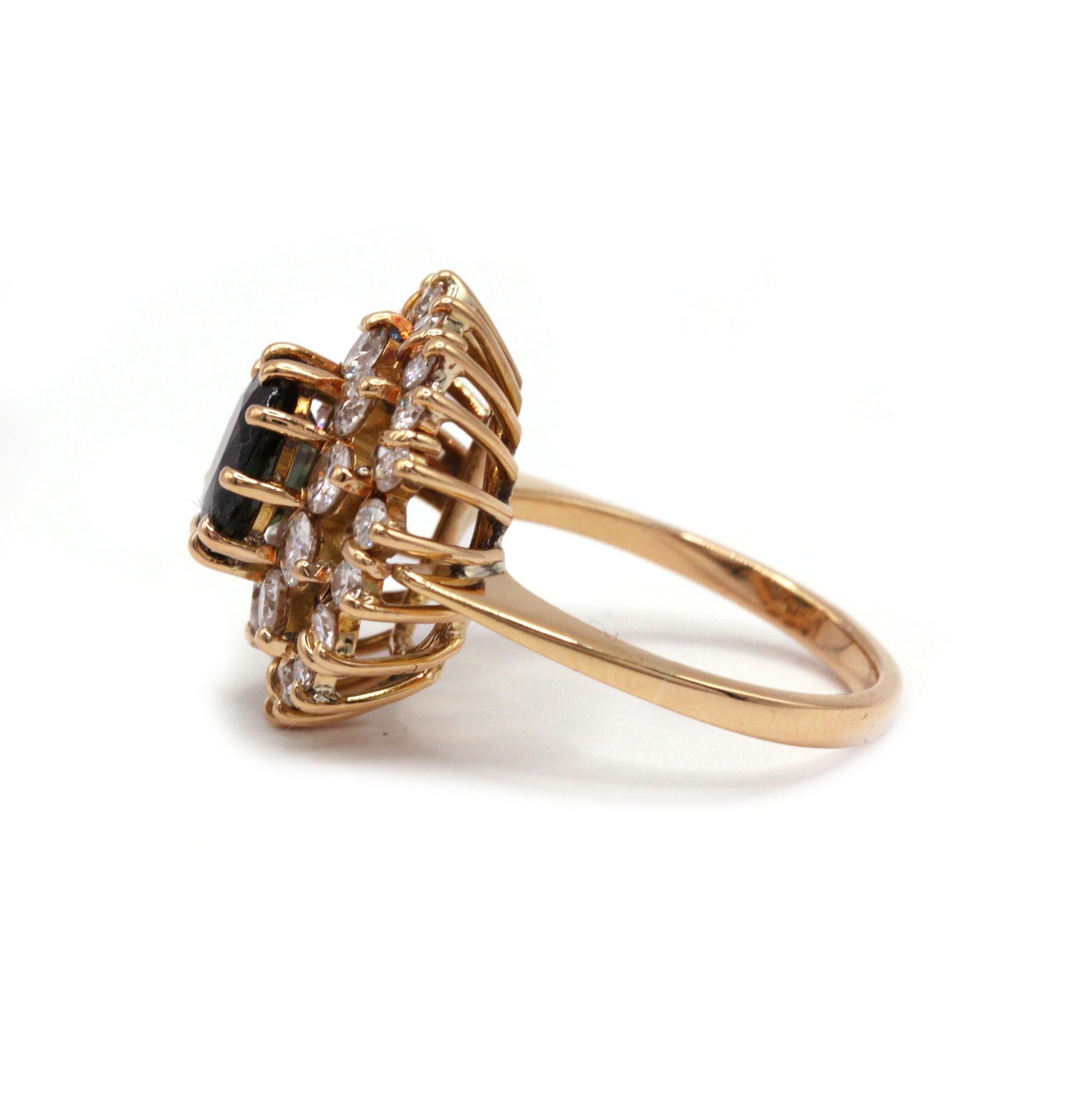 Oval Cut Yellow Gold Daisy Ring with Sapphire and Diamonds For Sale