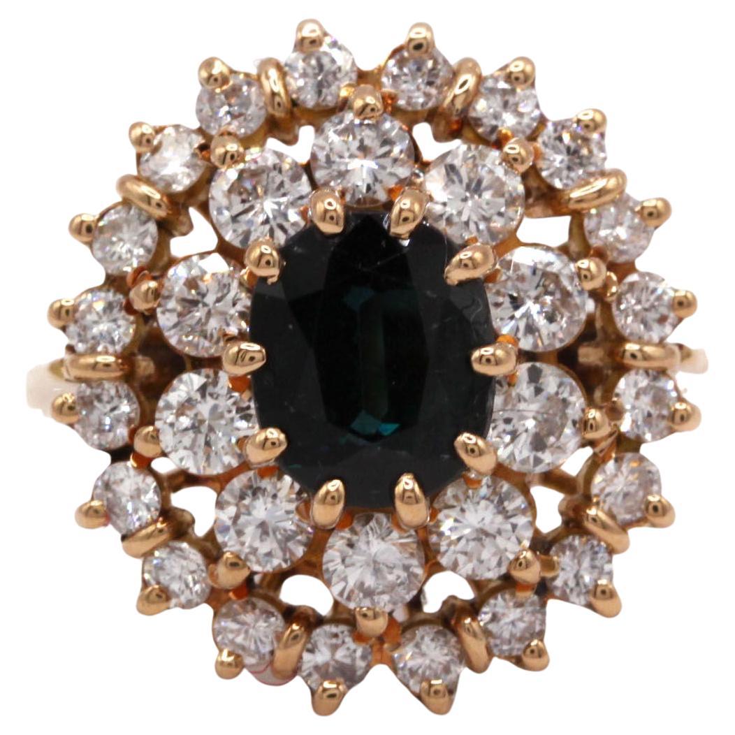Yellow Gold Daisy Ring with Sapphire and Diamonds For Sale