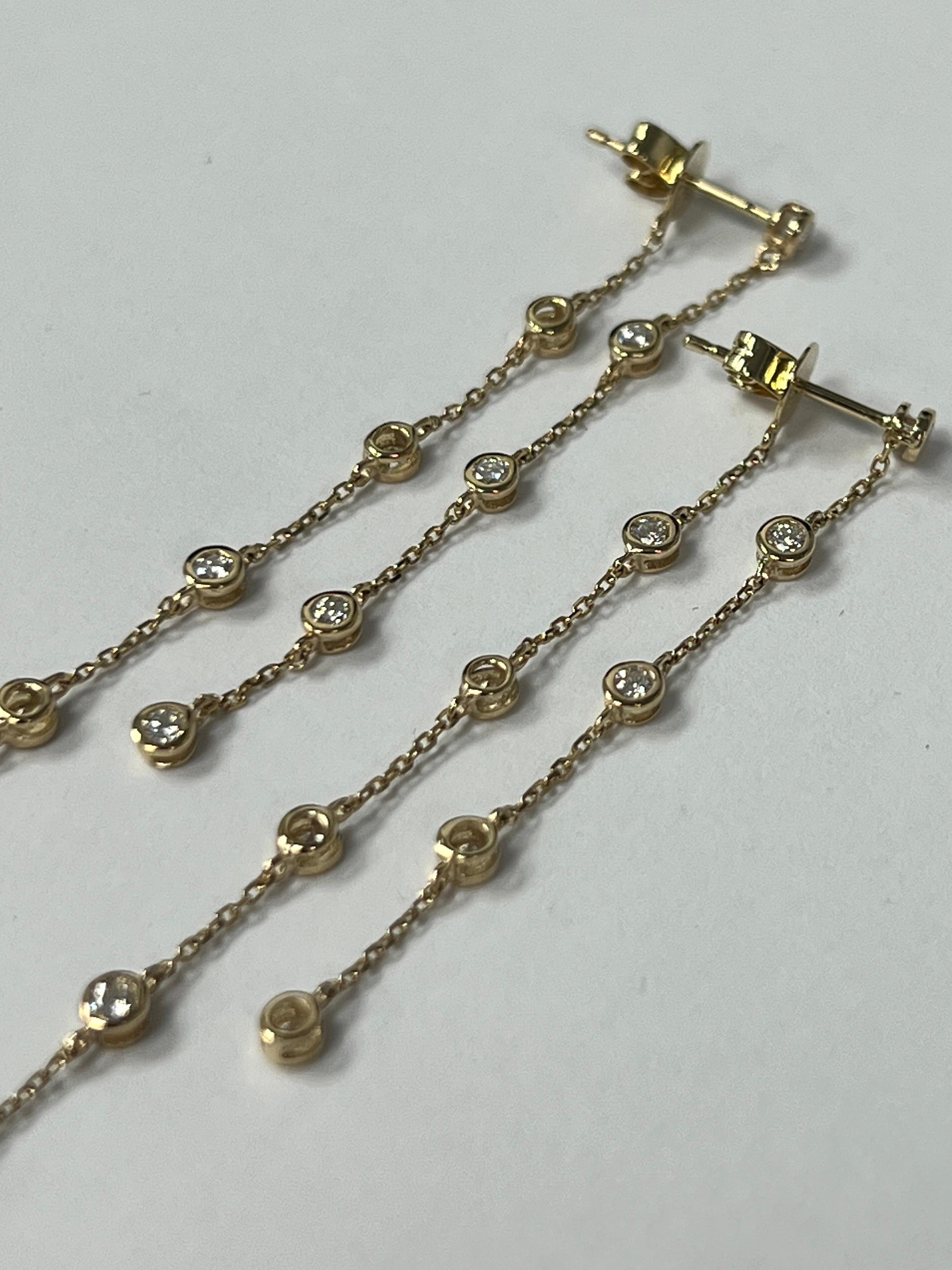Modern Yellow Gold Dangle Diamond by The Yard Earrings For Sale