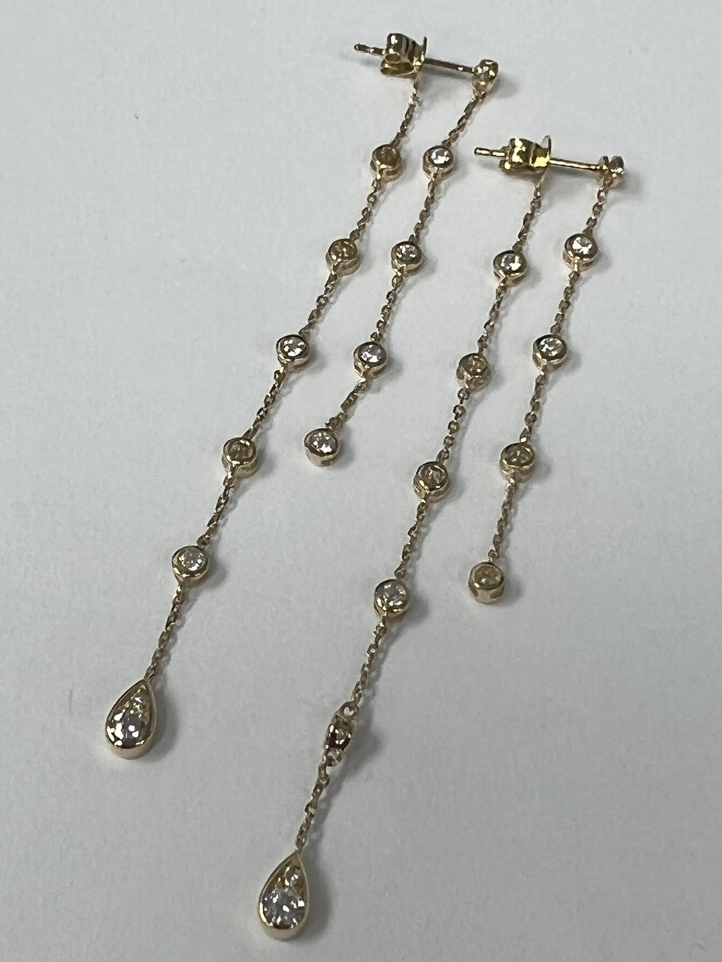 Brilliant Cut Yellow Gold Dangle Diamond by The Yard Earrings For Sale