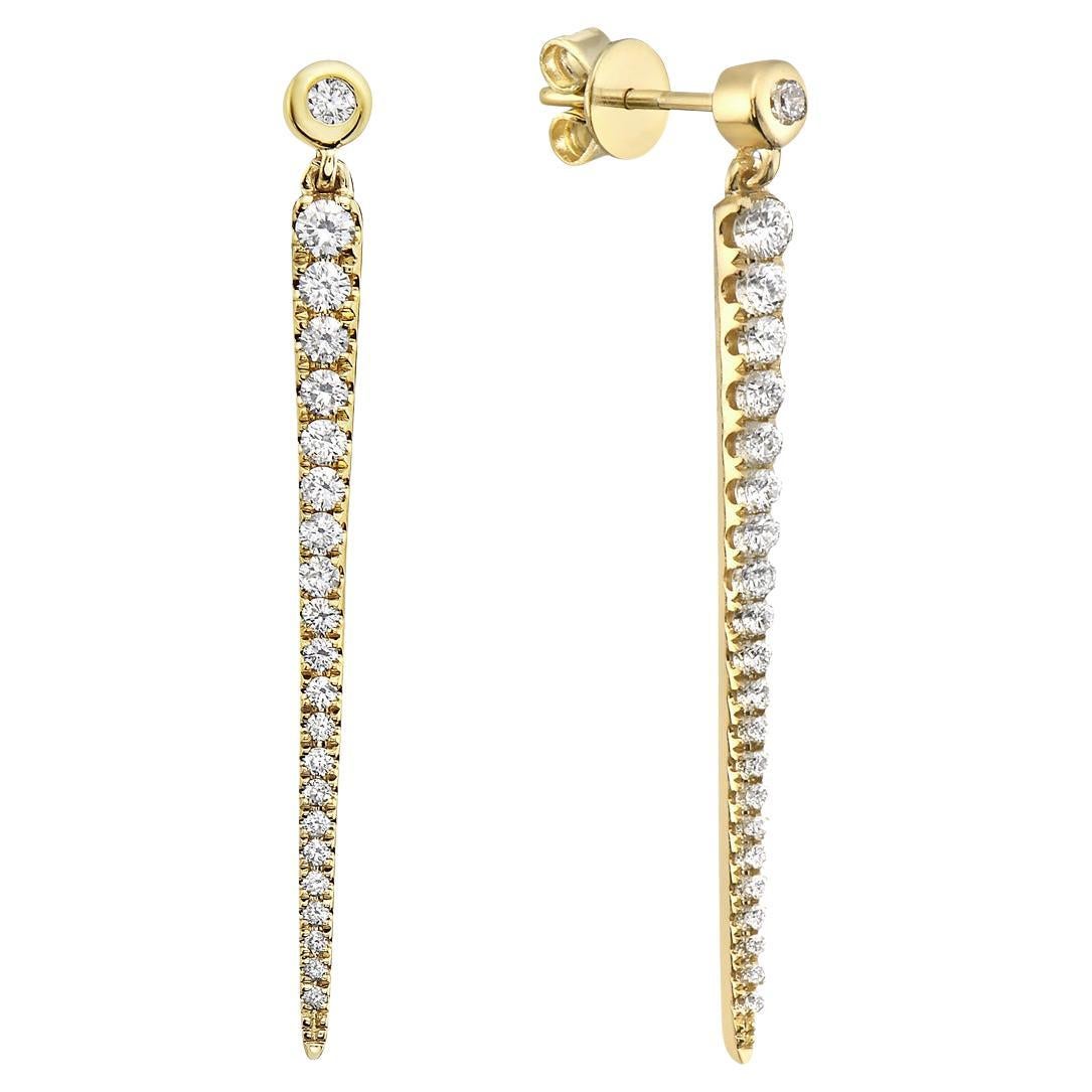 Yellow Gold Dangle Diamond Earrings For Sale