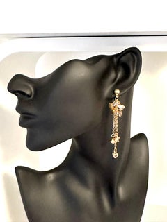 Yellow Gold Dangle Star Shaped Earrings
