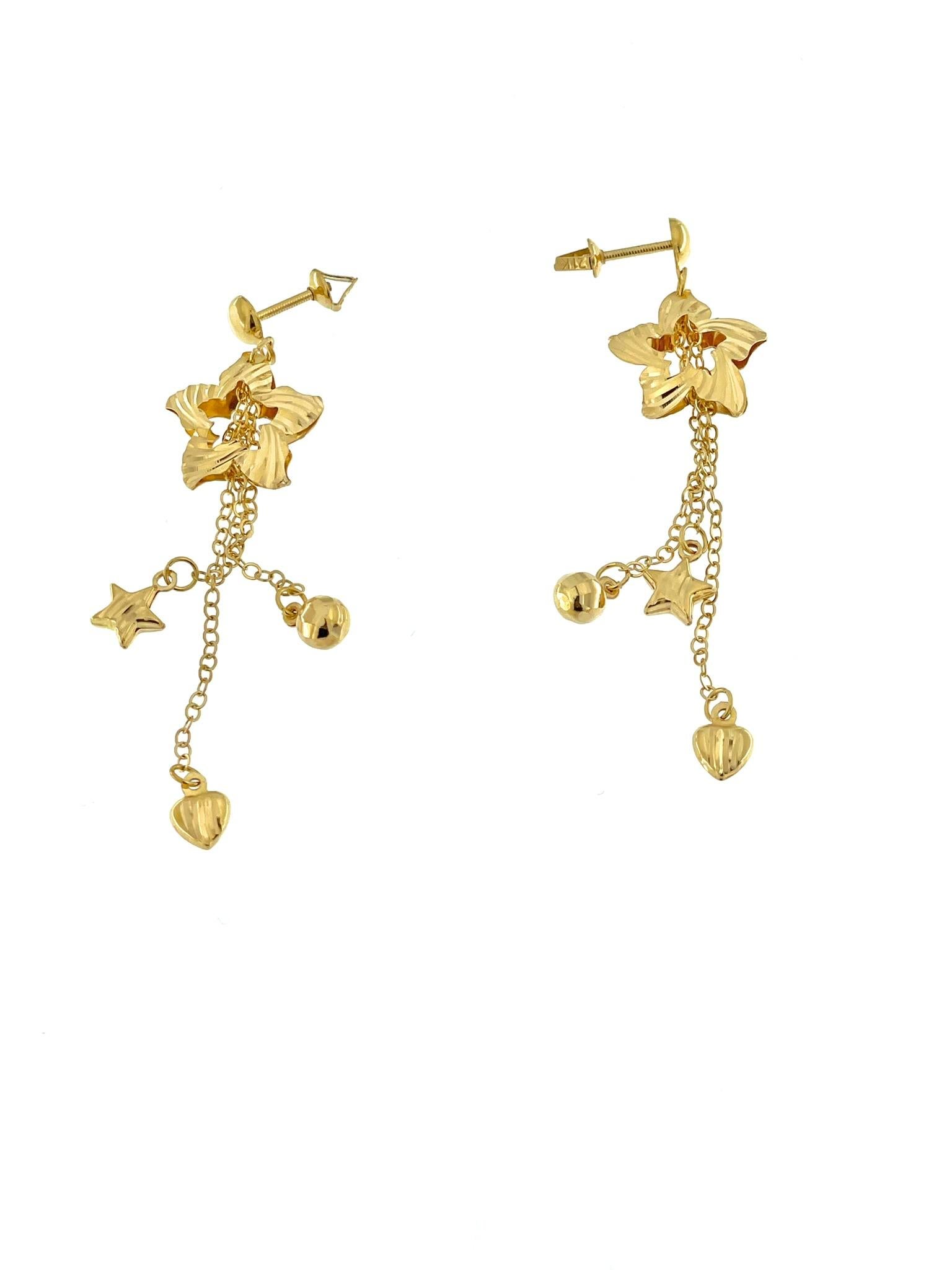 Contemporary Yellow Gold Dangle Star Shaped Earrings For Sale