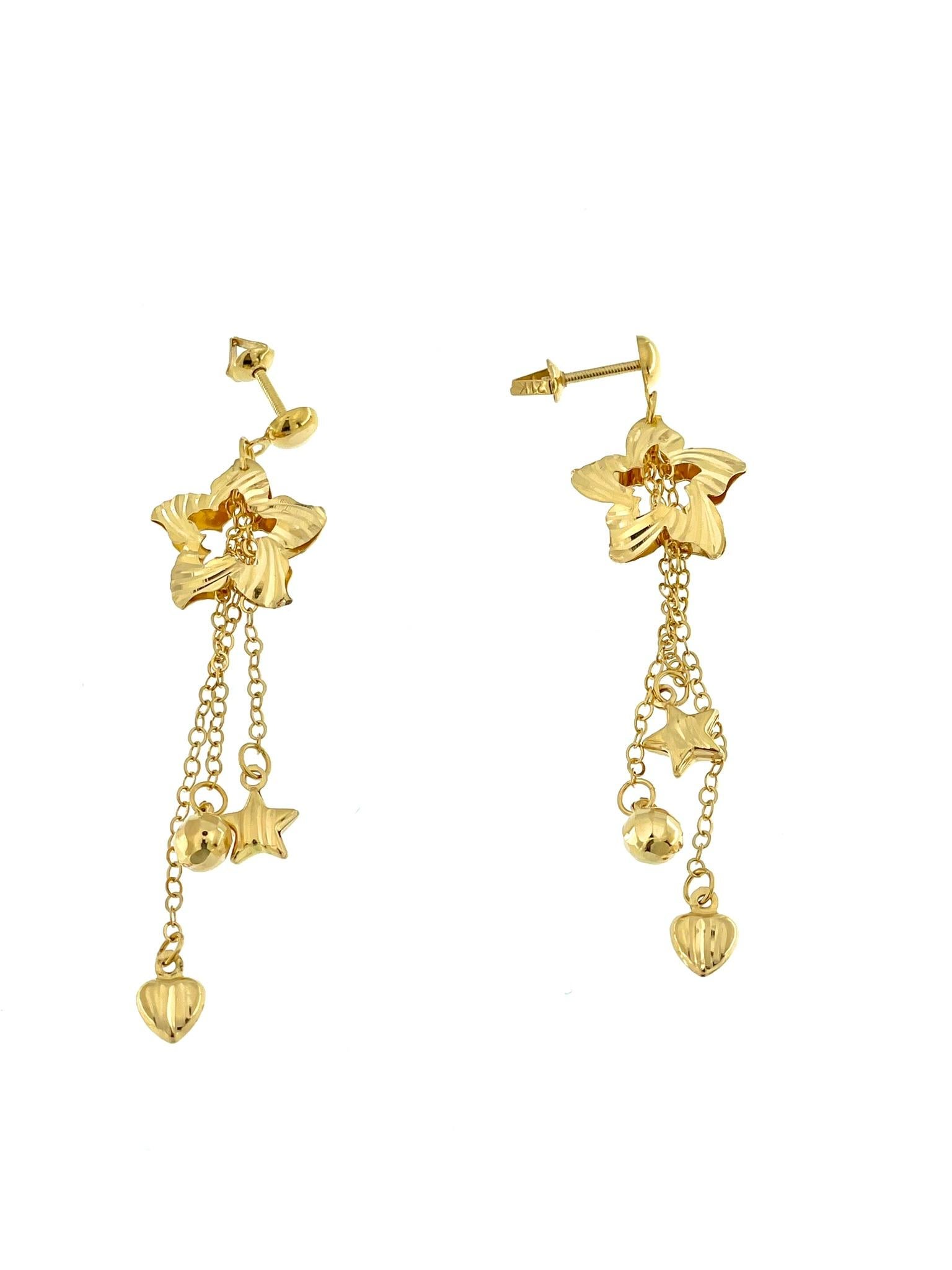 Yellow Gold Dangle Star Shaped Earrings In Good Condition For Sale In Esch-Sur-Alzette, LU