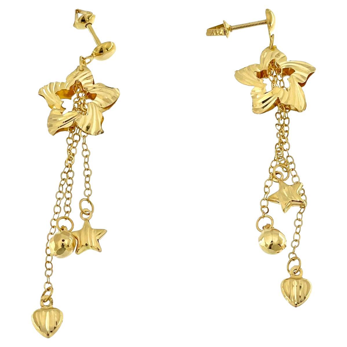 Yellow Gold Dangle Star Shaped Earrings