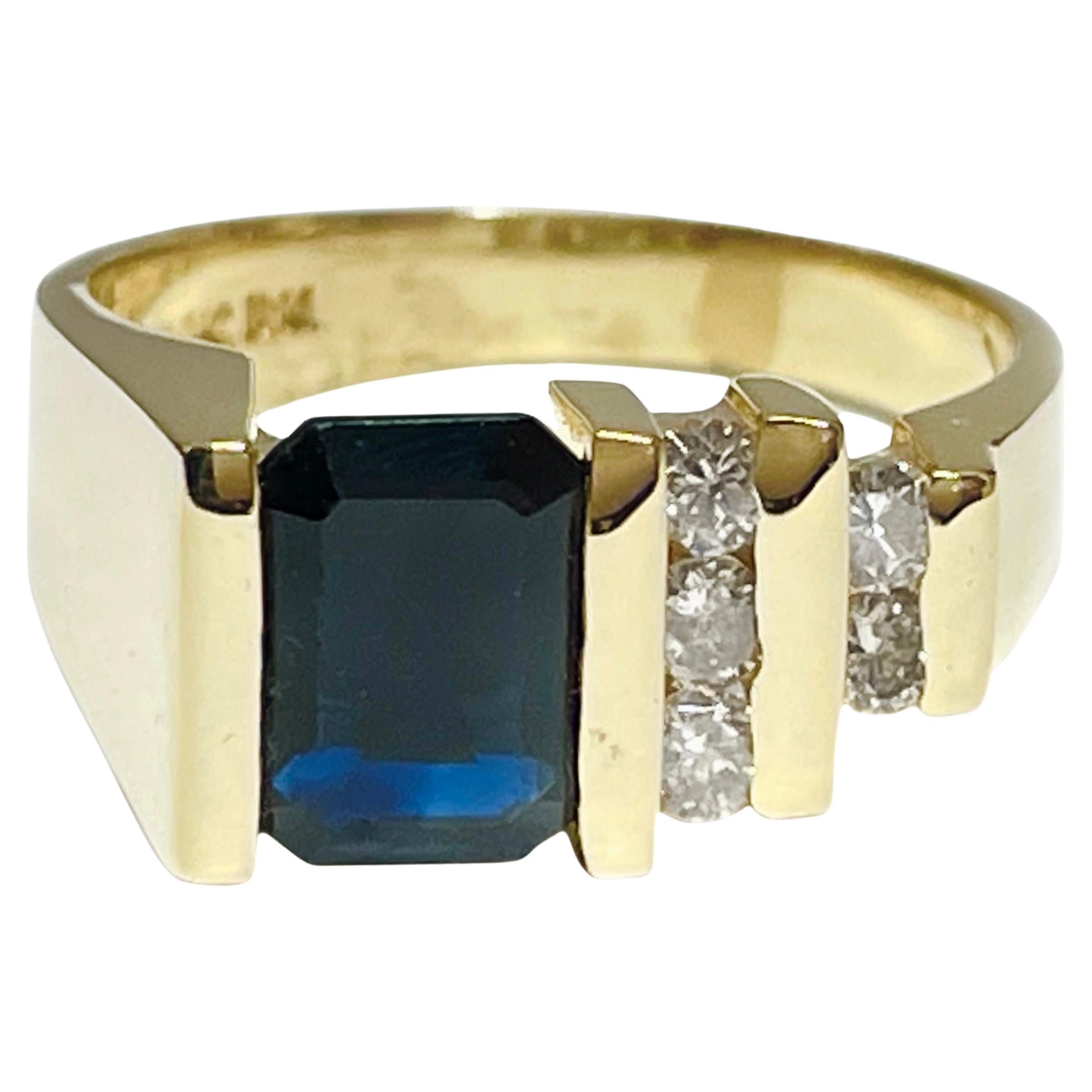 Yellow Gold Dark Blue Sapphire Diamond Ring For Sale