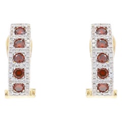 Boucles d'oreilles J-Hoop en or jaune et diamant orange foncé, 14 carats, traitées avec 1,10 ctw