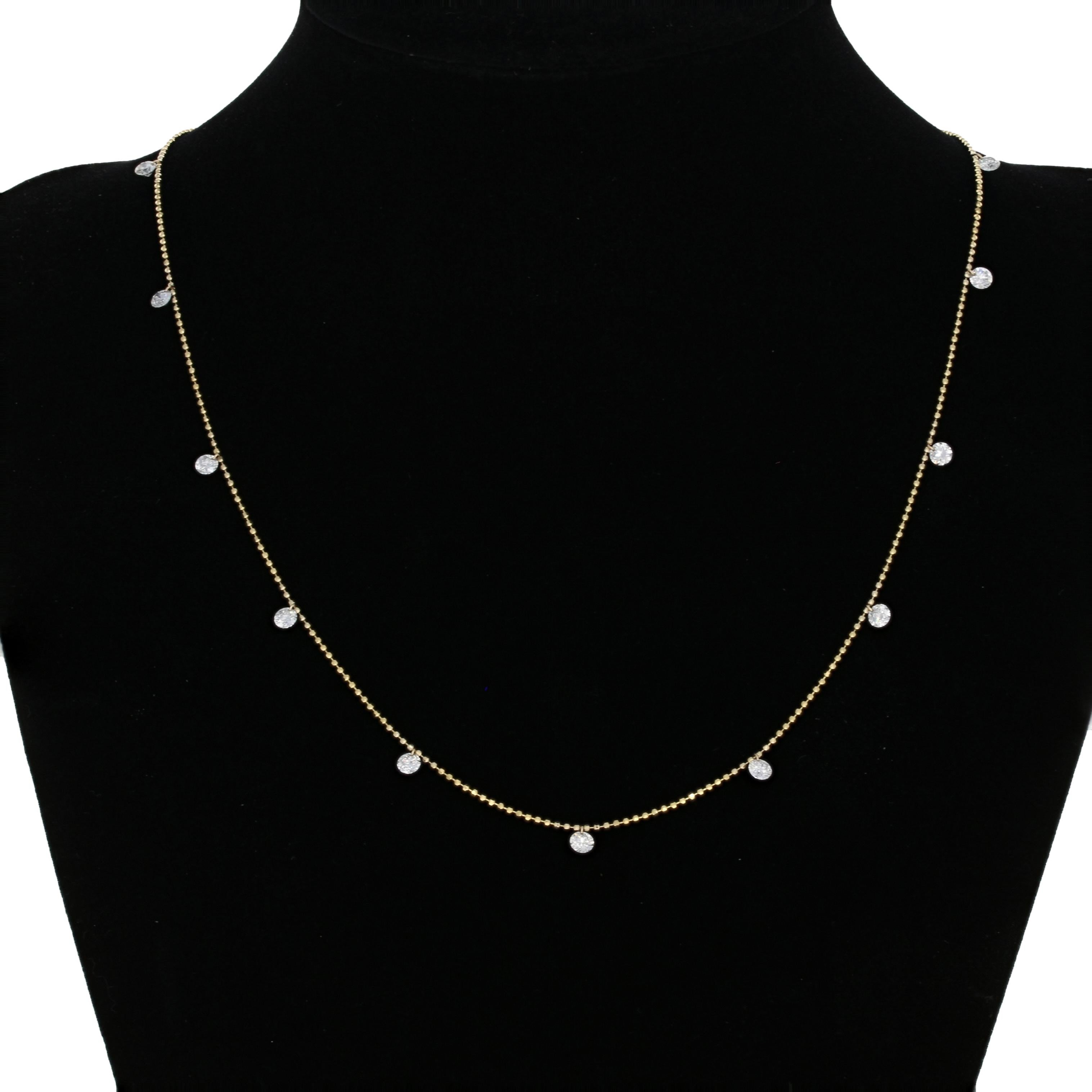 Metallgehalt: Garantiert 14k Gold wie gestempelt

Informationen zum Stein:
Natürliche Diamanten  
Reinheit: SI1 - SI2 
Farbe: F - G  
Schliff: Runder Brillant
Karat gesamt: 1.30ctw 

Stil: Dashing Diamond by the Yard Station 
Kette Stil: