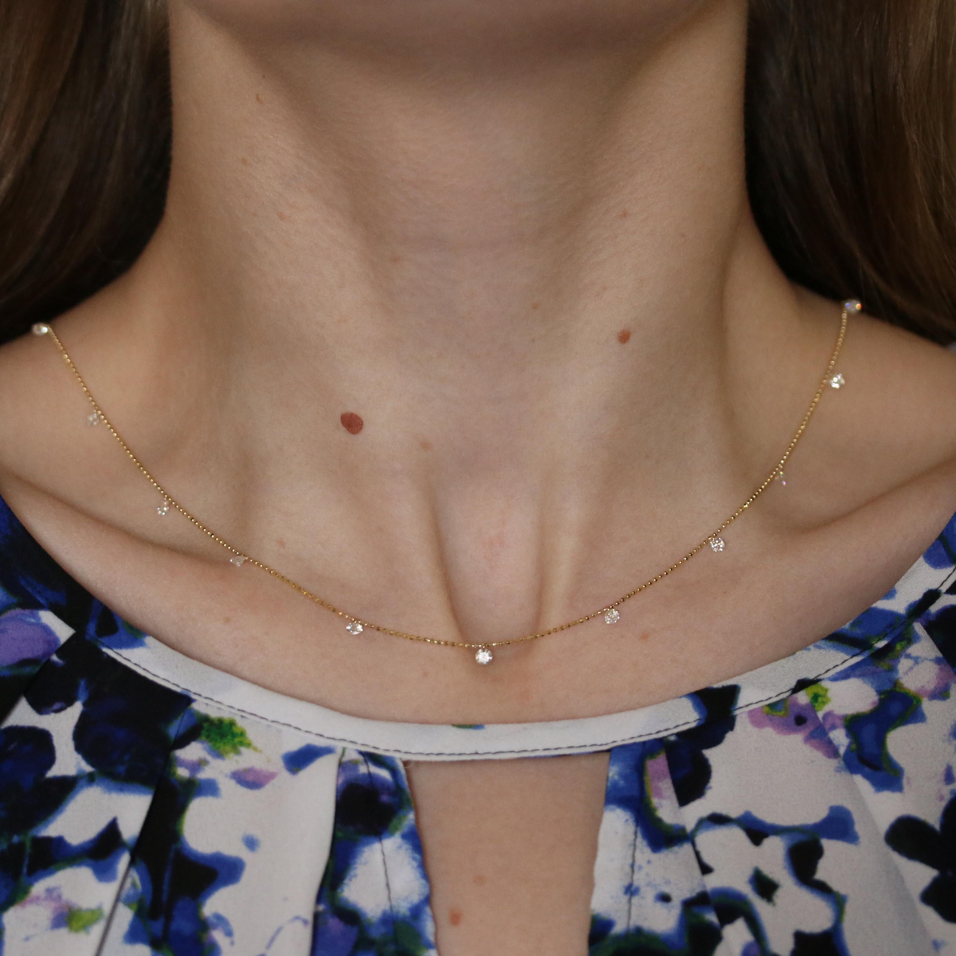 Gelbgold Dashing Diamond by the Yard Halskette -14k Rnd 1,30ctw Station Verstellbar (Rundschliff) im Angebot