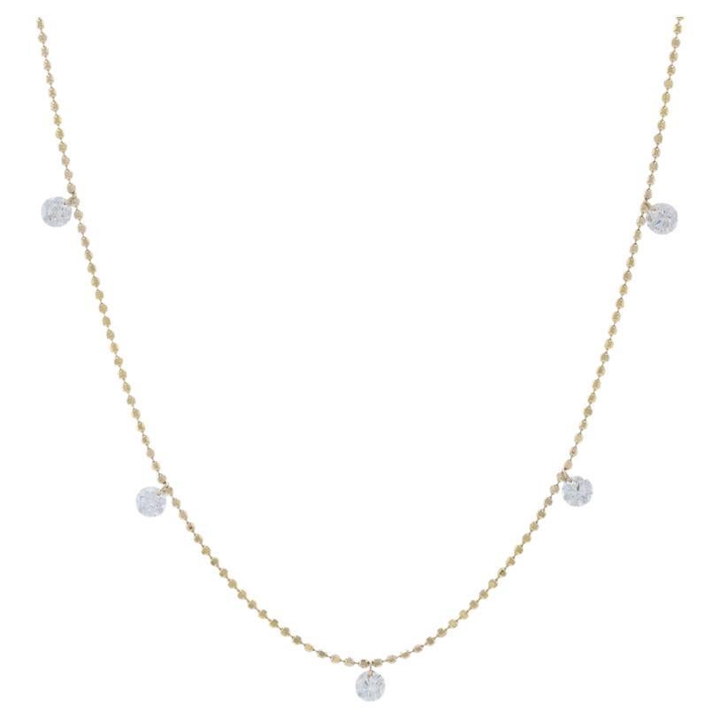 Yellow Gold Dashing Diamonds Necklace -14k Round .50ctw Bead Chain Adjustable