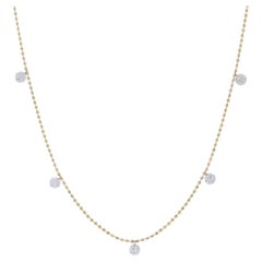 Yellow Gold Dashing Diamonds Necklace -14k Round .50ctw Bead Chain Adjustable