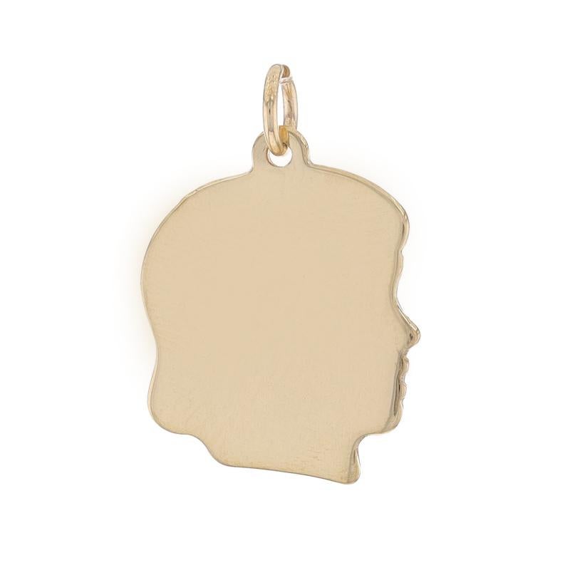 Metal Content: 14k Yellow Gold

Theme: Daughter's Silhouette, Little Girl
Features: Engravable Design

Measurements

Tall (from stationary bail): 3/4