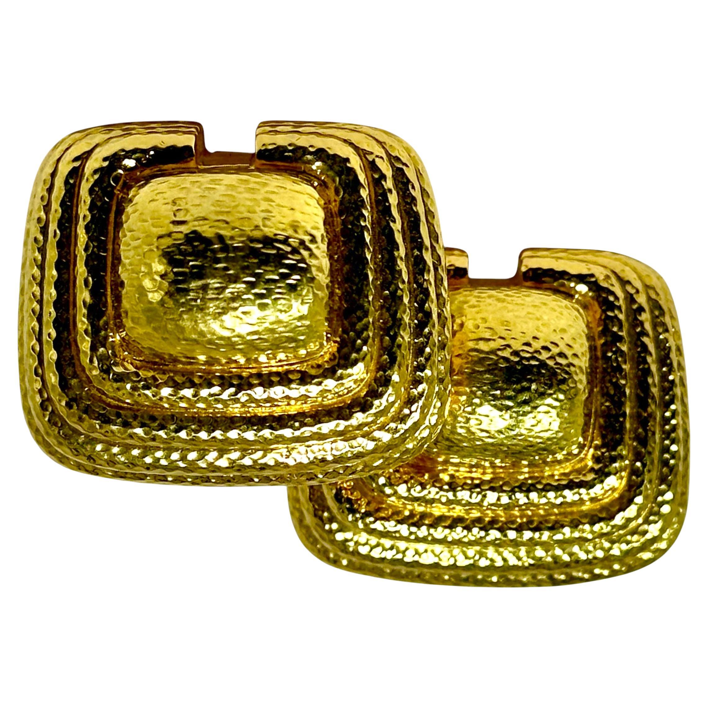 Yellow Gold David Webb Earrings of Classical Design with Hammered Finish