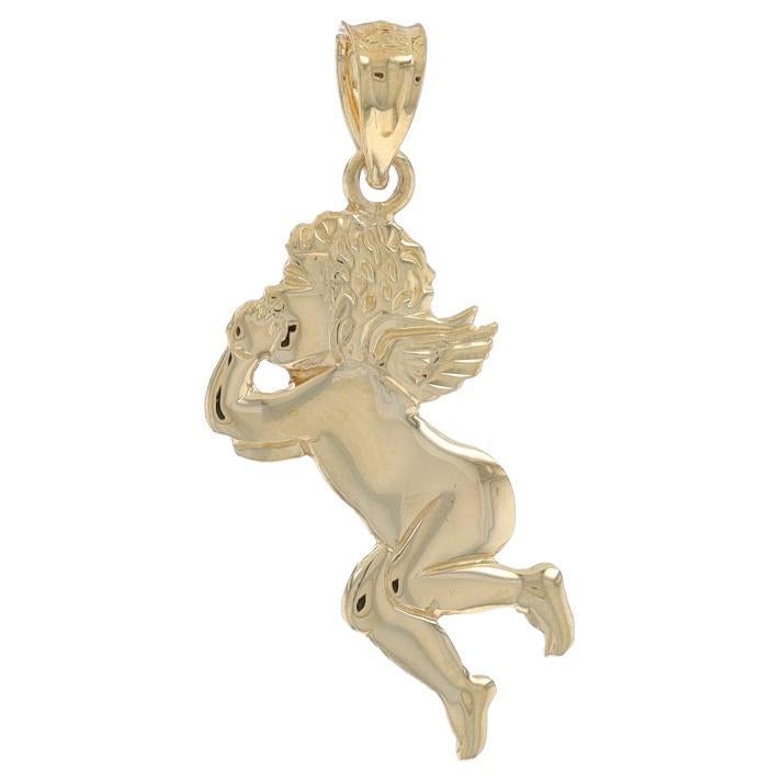 Yellow Gold Daydreaming Cherub Pendant - 14k Thinking Angel For Sale