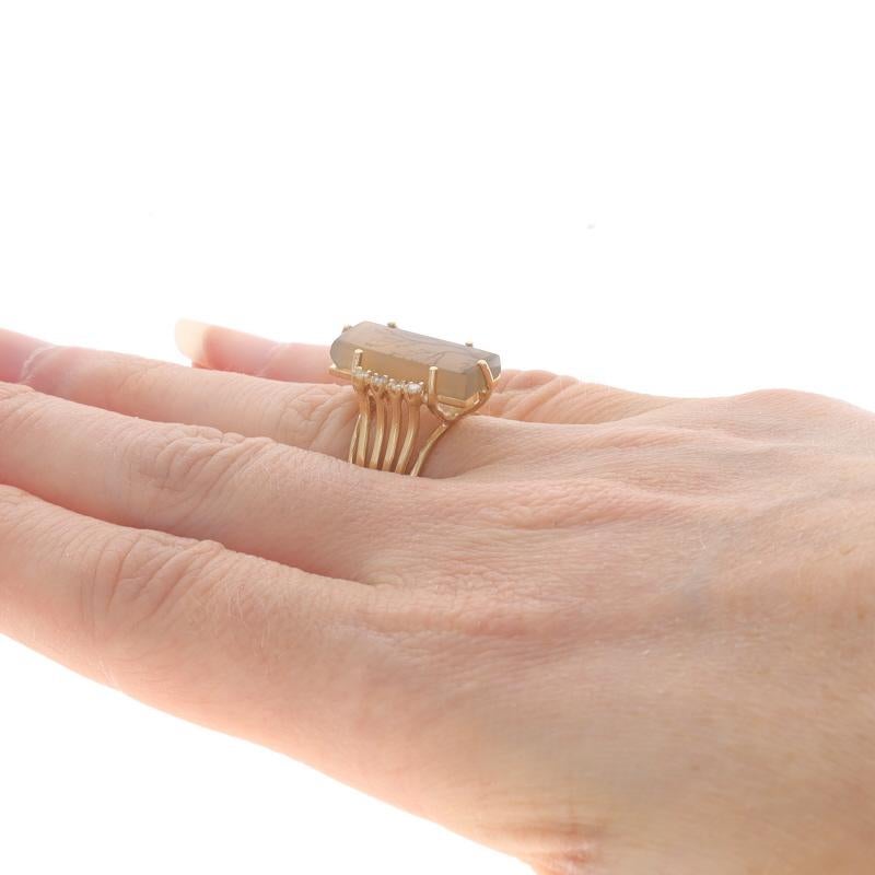 Women's Yellow Gold Dendritic Agate & Diamond Vintage Tree Ring - 14k .16ctw Nature For Sale