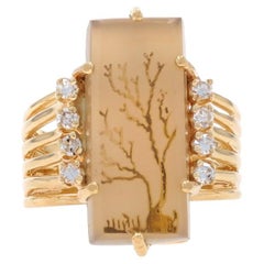 Bague arbre vintage en or jaune avec agate déndritique et diamants - 14k .16ctw Nature