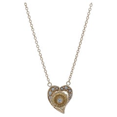 Yellow Gold Dia Pearl Edwardian Heart Necklace 15 3/4" - 14k Converted Stickpin