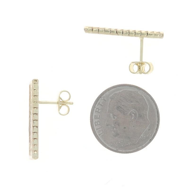 Women's Yellow Gold Diagonal Stripe Drop Earrings 14k Basket Weave Pierced For Sale