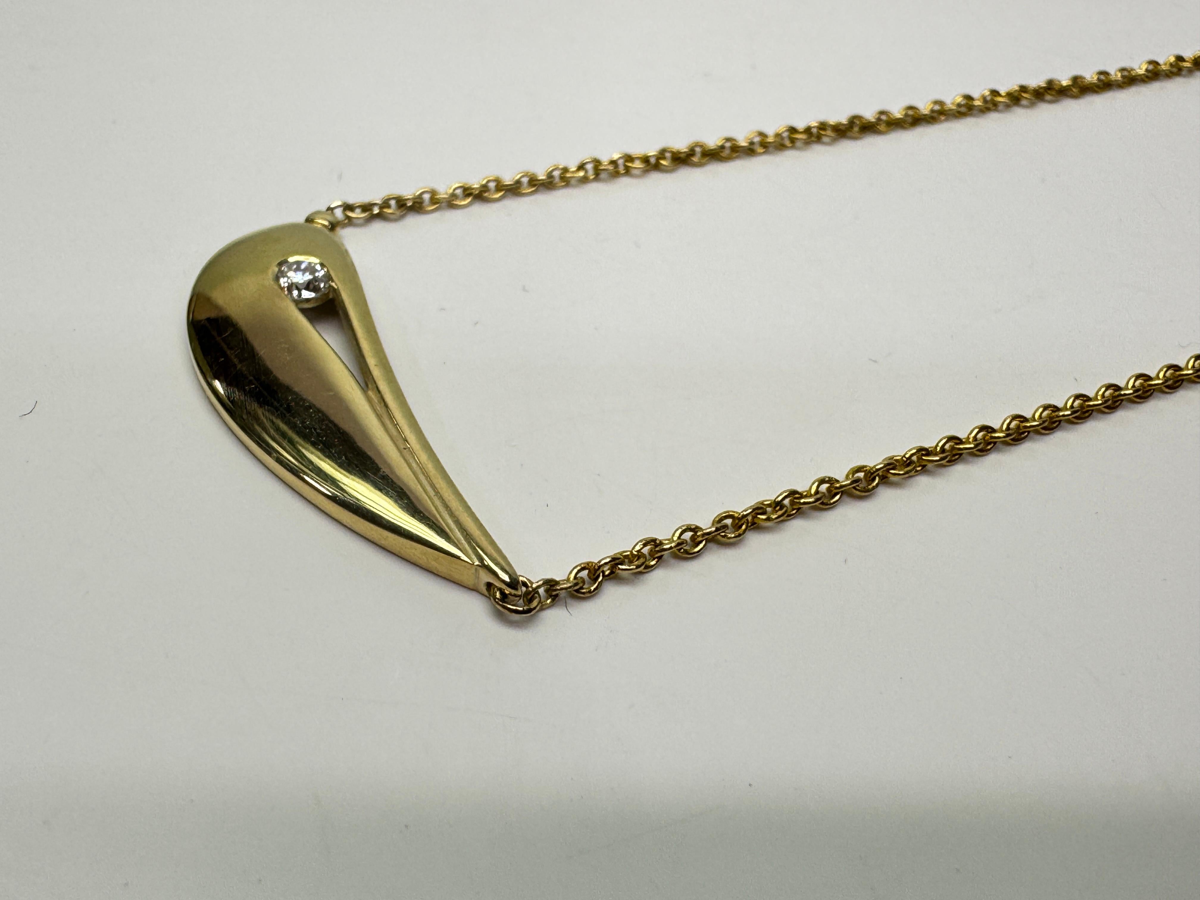 Yellow Gold Diamond Accent Organic Shape Necklace For Sale 4