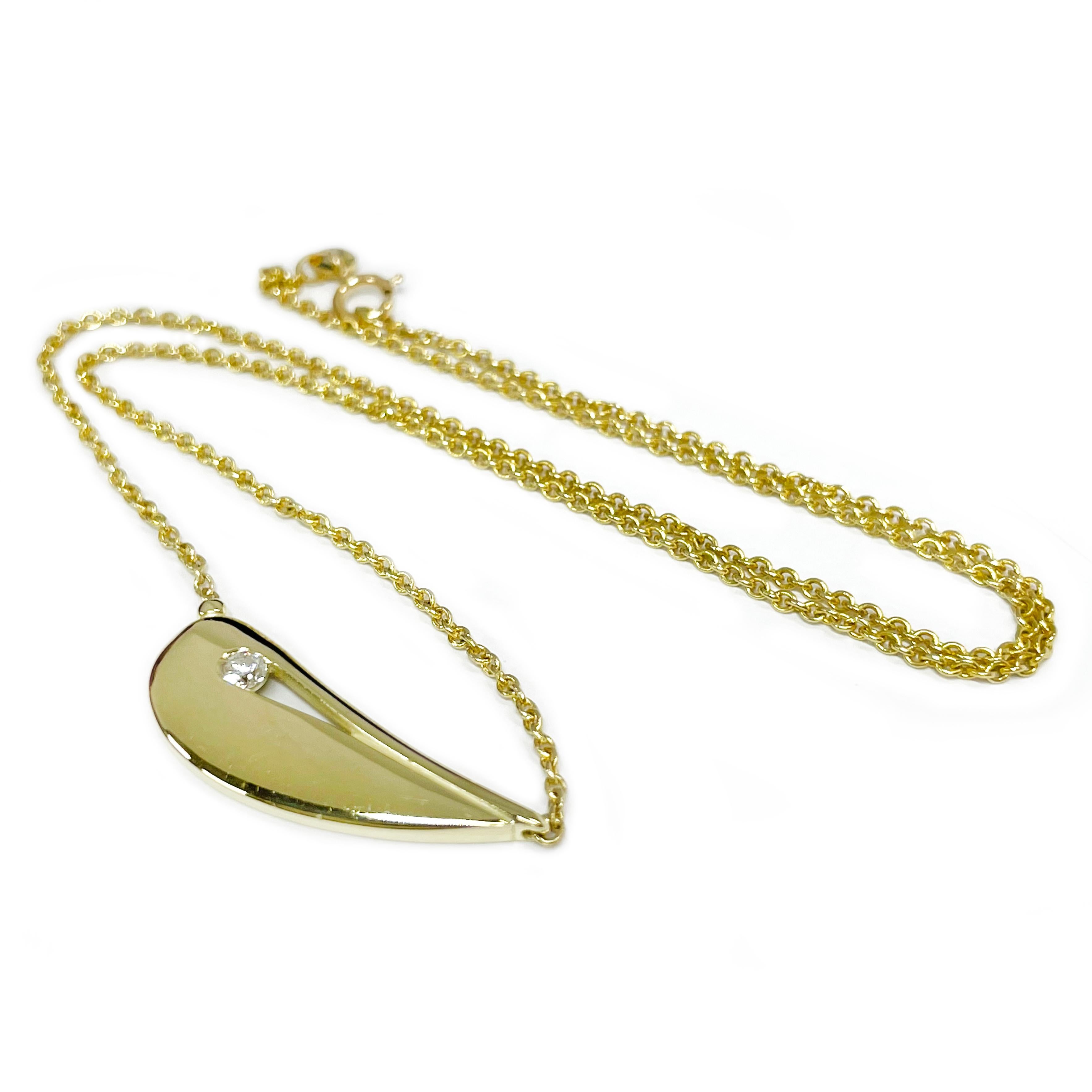 Marquise Cut Yellow Gold Diamond Accent Organic Shape Necklace For Sale