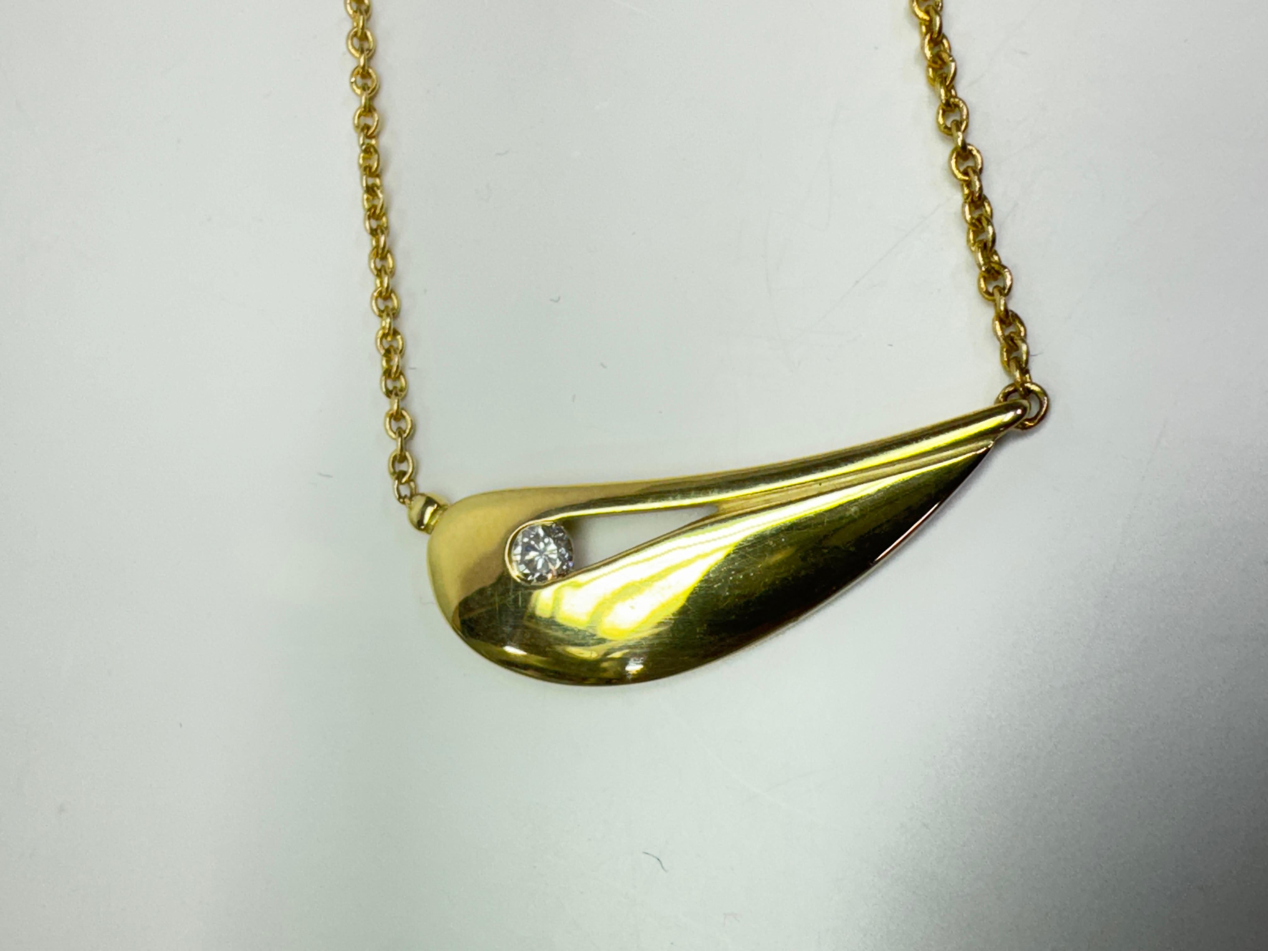 Women's or Men's Yellow Gold Diamond Accent Organic Shape Necklace For Sale