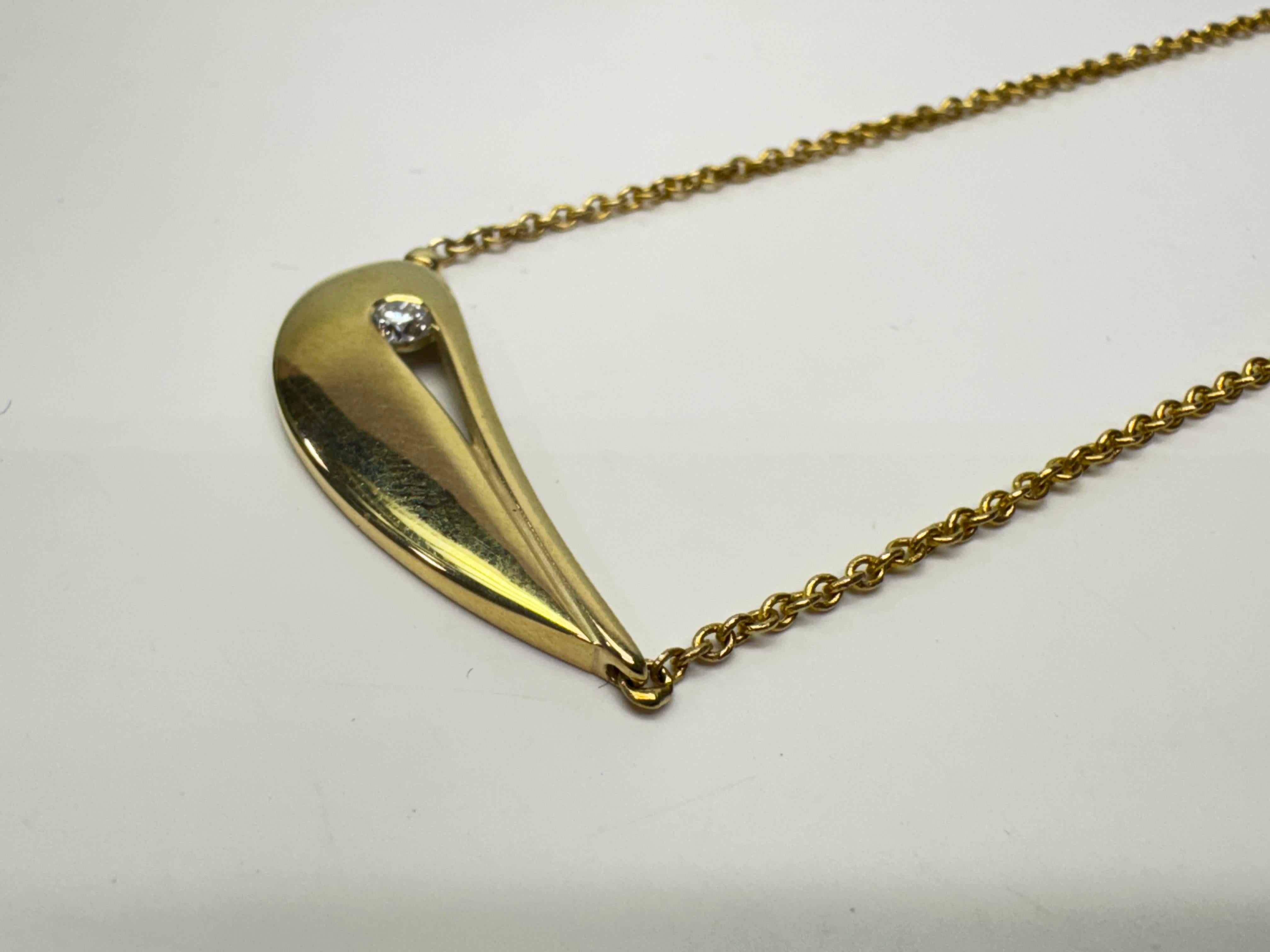 Yellow Gold Diamond Accent Organic Shape Necklace For Sale 1