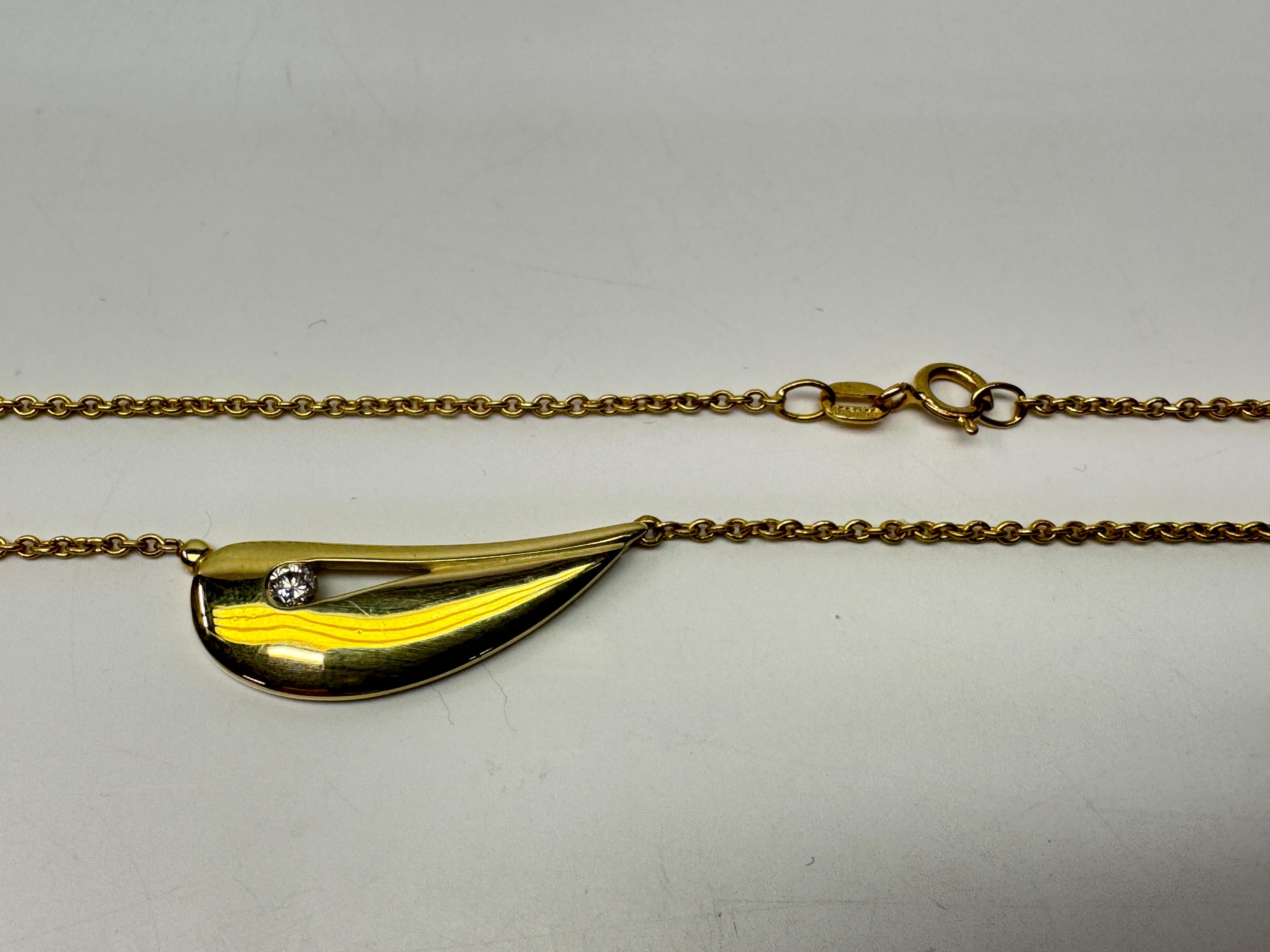 Yellow Gold Diamond Accent Organic Shape Necklace For Sale 2