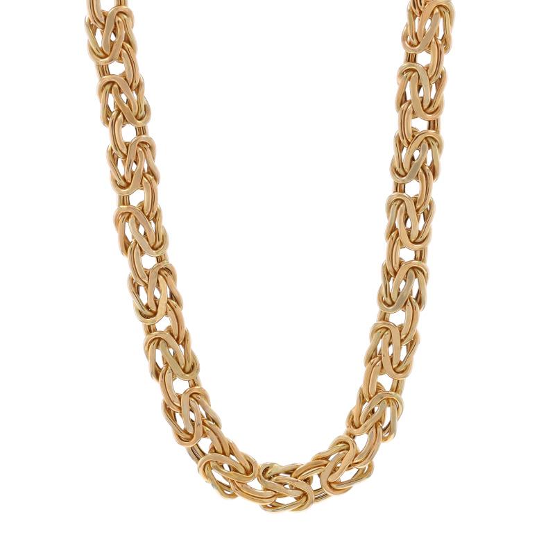 Contenu métallique : Or jaune 14k et or blanc 14k

Informations sur les pierres

Diamants naturels
Carat(s) : .14ctw
Coupe : Simple
Couleur : G - H
Clarté : I1 - I2

Total des carats : .14ctw

Style de chaîne : Byzantin
Style du collier :