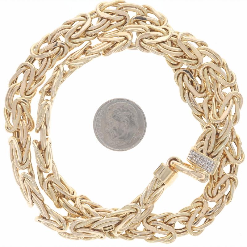 Collier de chaîne byzantine en or jaune sertie de diamants -14k Single Cut .14ctw Pour femmes en vente