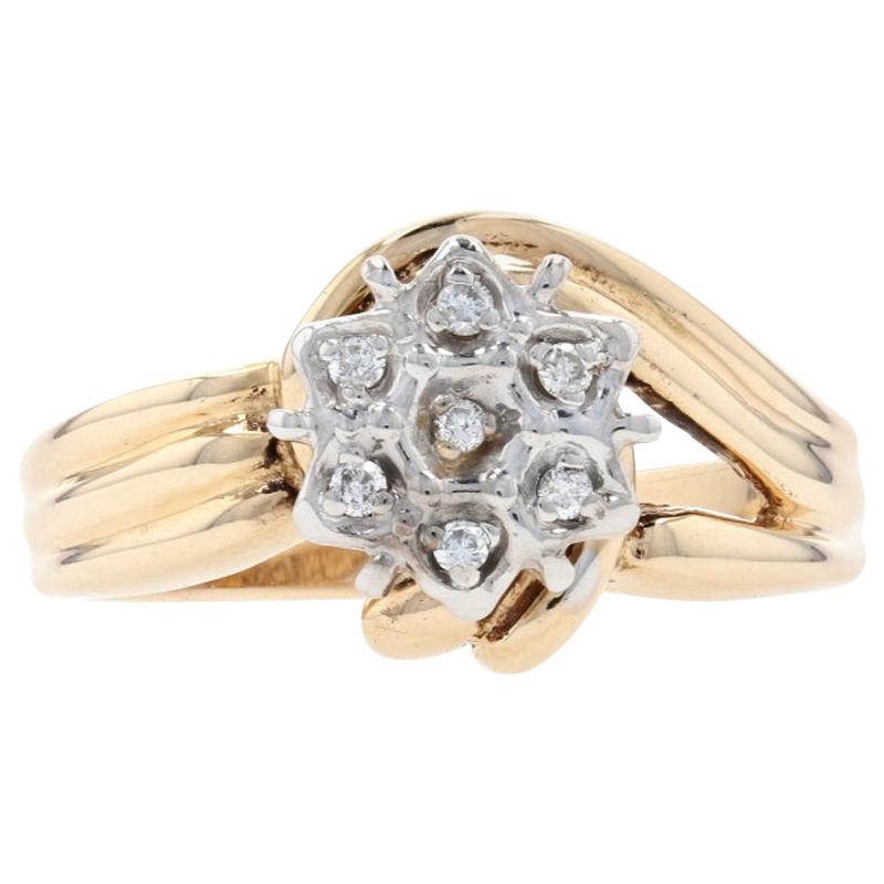 Yellow Gold Diamond-Accented Cluster Halo Flower Ring, 10k Round Brilliant