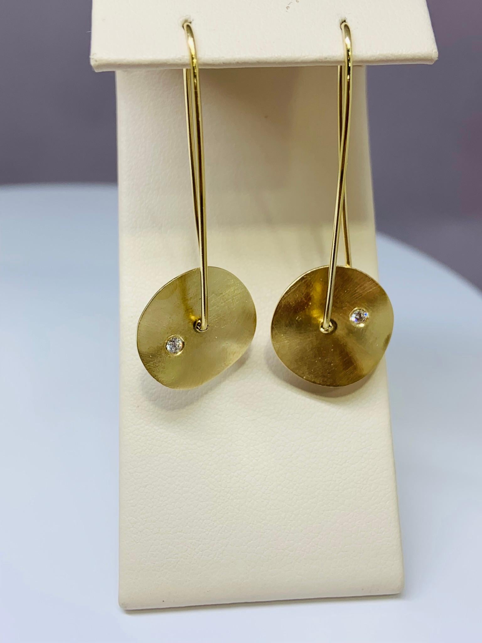 Yellow Gold Diamond Accented Disco Drop Earrings In New Condition For Sale In Gainesville , FL