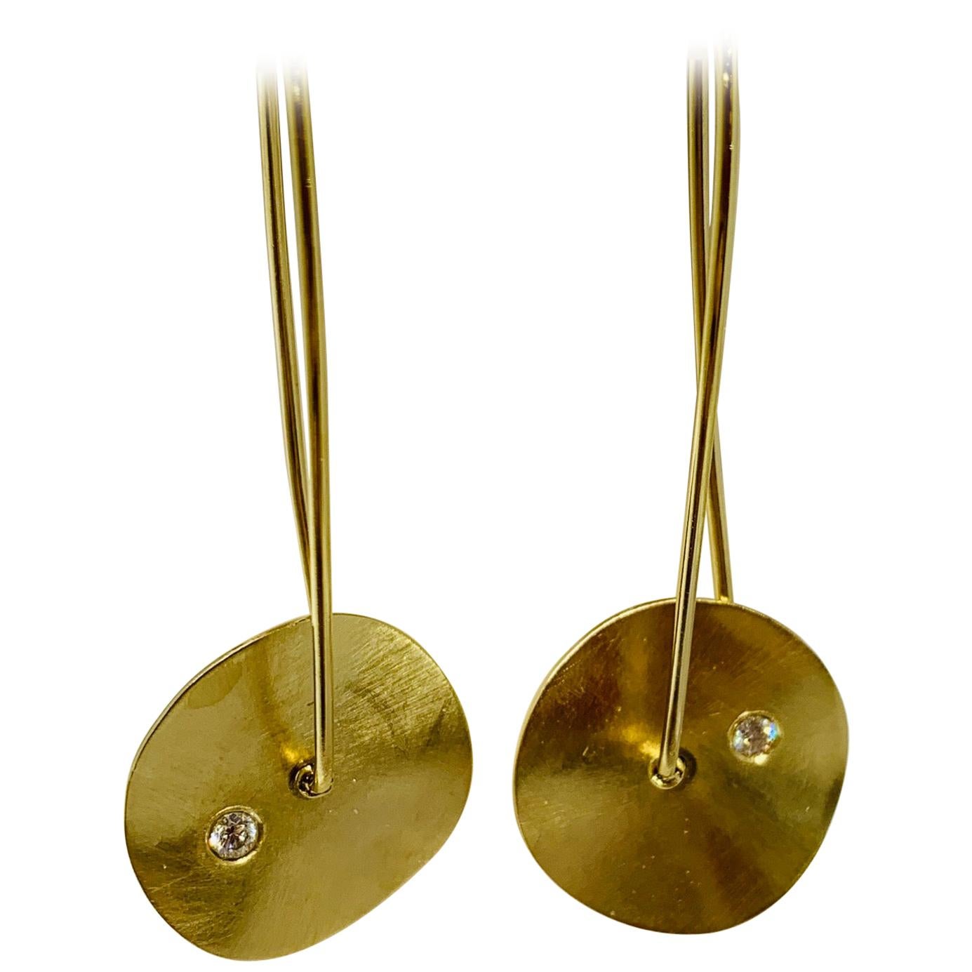 Yellow Gold Diamond Accented Disco Drop Earrings For Sale