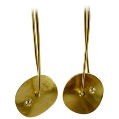 Yellow Gold Diamond Accented Disco Drop Earrings