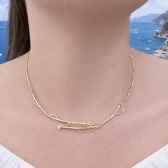 Yellow Gold Diamond Accents Textured Freeform Tree Branched Link Necklace